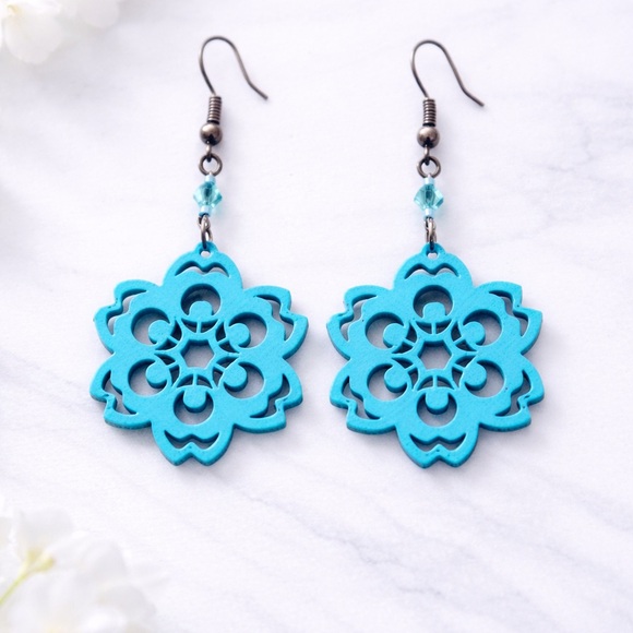 Handmade Jewelry - Blue Floral Earrings